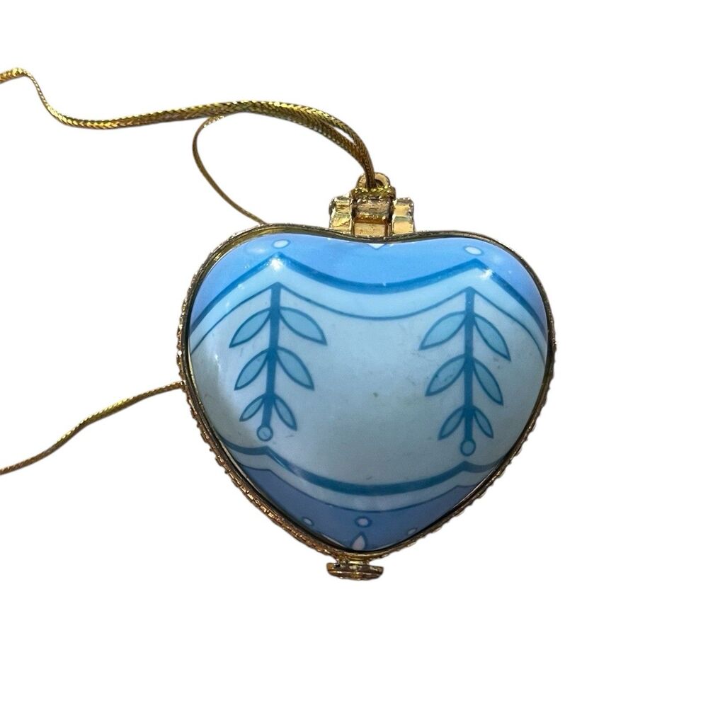 Valerie Parr Hill Puffy Heart Trinket Box Ornament Blue Sweet Memories